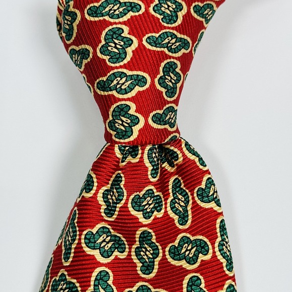 Polo Ralph Lauren Mens Silk Tie Red Green Vintage Geometric Pattern USA Handmade - Picture 1 of 9